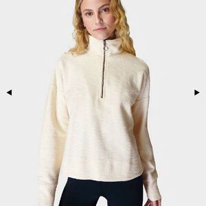 Sweaty Betty London rest up half zip pullover sweater Lily white 8 boucle
